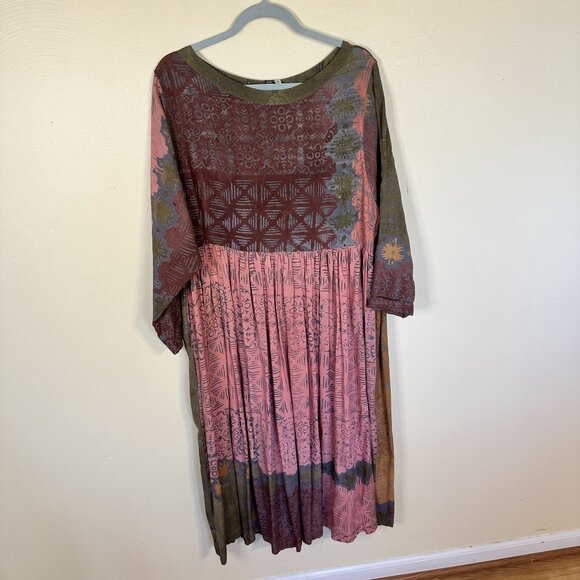 Simple People Womens Maxi Dress Pink Rayon Patchwork Flowy Style Pockets - Picture 8 of 8